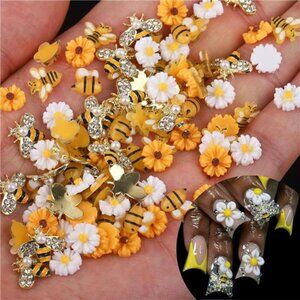 Tiny Bee Nail Art Charms Resin 3D Gold Alloy